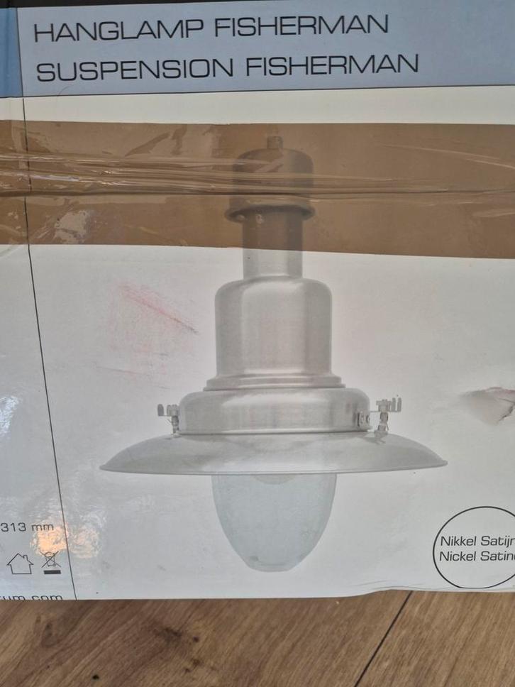 Nieuwe Fisherman Hanglamp RVS in Doos, Huis en Inrichting, Lampen | Hanglampen, Nieuw, Glas, Metaal, Ophalen of Verzenden