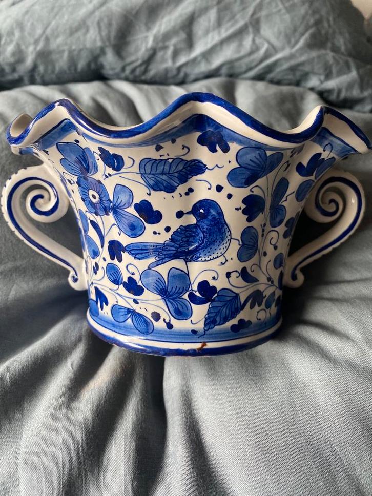 Deruta Italy majolica cachepot – blauwwit, vogelmotief, l, Antiek en Kunst, Antiek | Keramiek en Aardewerk, Ophalen of Verzenden