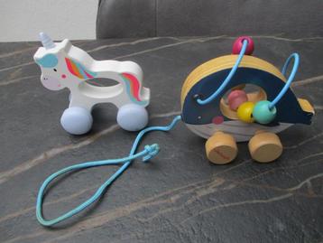 Set houten duw dieren hout - eenhoorn + walvis Janod beschikbaar voor biedingen