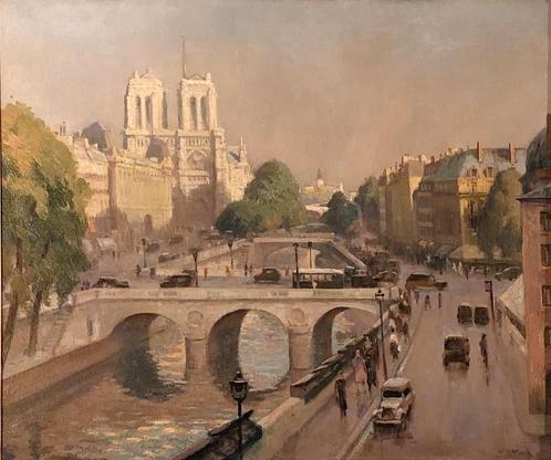 =Willem.A.Knip 1883-1967=  ''Notre Dame te Parijs'', Antiek en Kunst, Kunst | Schilderijen | Klassiek, Ophalen of Verzenden