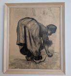 Van Gogh reproductie - Boerin aan het werk. Vintage jaren 60, Antiek en Kunst, Kunst | Tekeningen en Foto's, Ophalen of Verzenden