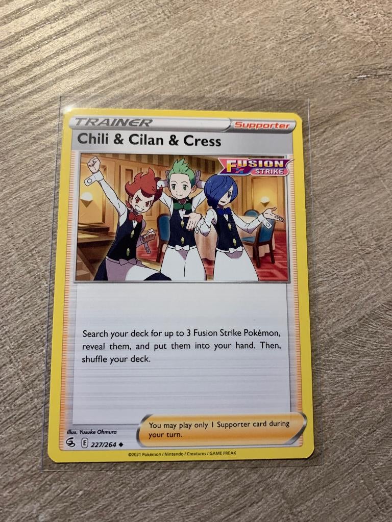 Chili & Cilan & Cress 227/264 Fusion Strike - Pokémon Kaart, Ophalen of Verzenden, Nieuw, Losse kaart