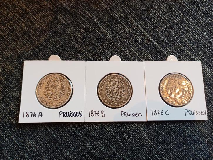 Set 3 stuks 2 Mark Pruisen 1876 A B C Zilver, Postzegels en Munten, Munten | Europa | Niet-Euromunten, Setje, Duitsland, Zilver