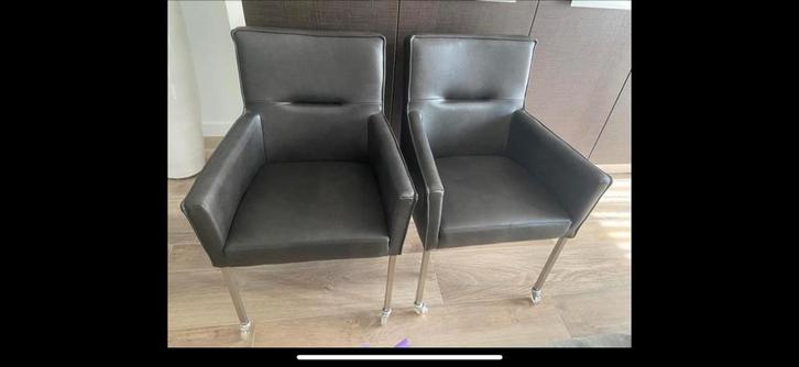 4 Inhouse Brienza Lederen Eetkamerstoelen - Graphite, Huis en Inrichting, Stoelen, Zo goed als nieuw, Vier, Leer, Bruin, Ophalen