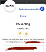 11% korting Monki - Direct online te gebruiken!, Eén persoon, Kortingsbon