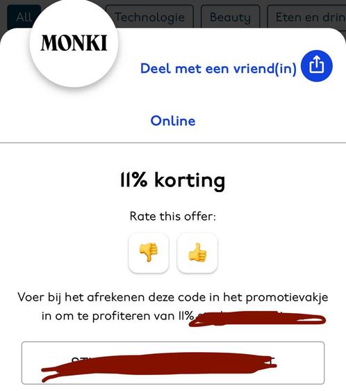 11% korting Monki - Direct online te gebruiken!, Tickets en Kaartjes, Kortingen en Cadeaubonnen, Eén persoon, Kortingsbon