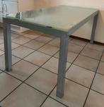 Eettafel met matglazen blad en metalen onderstel, Ophalen, Gebruikt, Modern Industrieel, 50 tot 100 cm