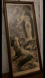 Antieke gesigneerde ets ,Lourdes Maria met Bernadette, Antiek en Kunst, Antiek | Religie, Ophalen of Verzenden