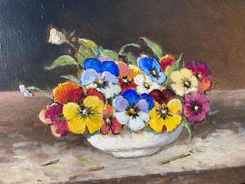 Leen van Vugt, stilleven schaal met viooltjes, Antiek en Kunst, Kunst | Schilderijen | Klassiek, Ophalen