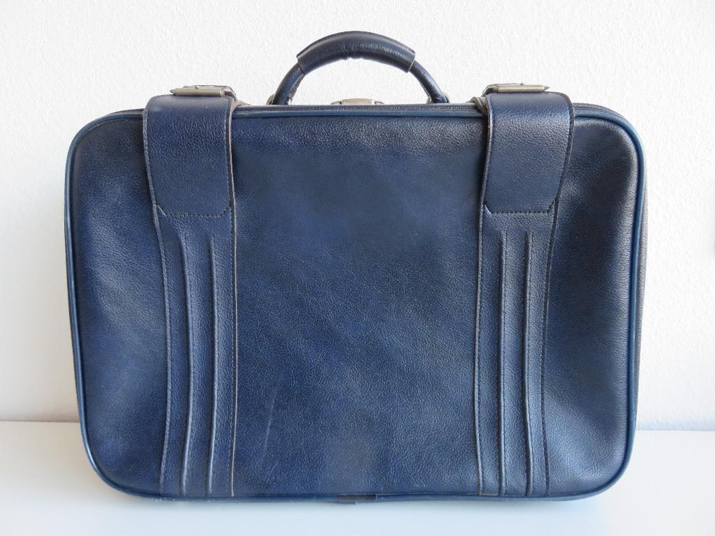 Vintage blauwe kunstleren koffer, Overige materialen, Gebruikt, 50 tot 60 cm, Slot