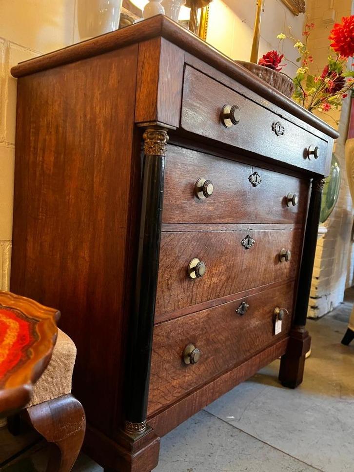 114) Antieke Hollandse empire ladenkast, Huis en Inrichting, Kasten | Ladekasten, Gebruikt, Minder dan 100 cm, 50 tot 100 cm, 25 tot 50 cm