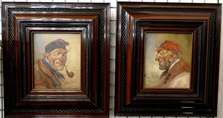 =twee karikaturale portretjes==c a 1900/1920==gesigneerd=, Antiek en Kunst, Kunst | Schilderijen | Klassiek, Ophalen of Verzenden