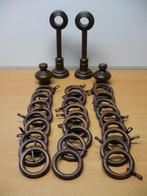 Houten gordijnroede: 2x ophangbeugels, 30 ringen, 2 eindstuk, Ophalen of Verzenden, Zo goed als nieuw, Minder dan 100 cm
