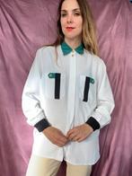 Vintage jaren 90 blouse - wit / blauw / groen - 40/L/large, Kleding | Dames, Gedragen, Maat 38/40 (M), Vintage, Ophalen of Verzenden