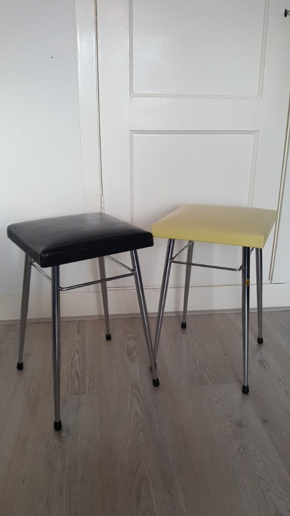 BRABANTIA Kruk - Skai + Verchroomd frame Vintage jaren 60-70, Huis en Inrichting, Krukjes, Gebruikt, IJzer, Ophalen of Verzenden