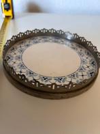 Antieke Schaal Blauw-Wit met Metalen Rand, Ophalen of Verzenden