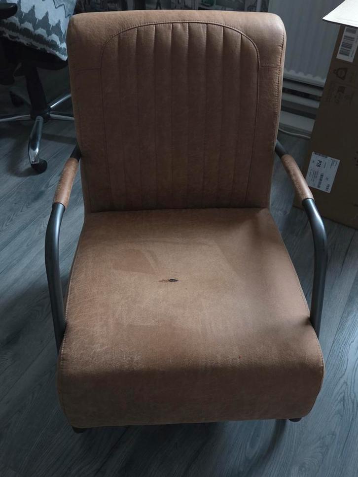 GRATIS Industriële stoel, Huis en Inrichting, Stoelen, Gebruikt, Eén, Stof, Bruin, Ophalen