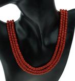 3-strengs bloedkoraal vintage ketting groot zilveren slot, Sieraden, Tassen en Uiterlijk, Antieke sieraden, Ophalen of Verzenden