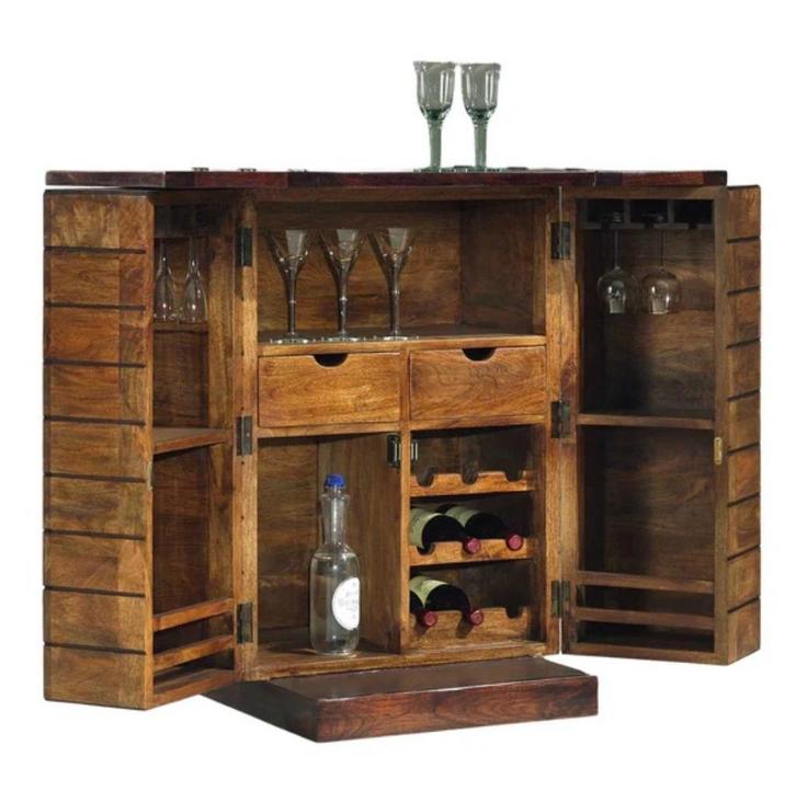 Inklapbaar bar Barkast  tweekleurig hout van Herods, Huis en Inrichting, Barren, Zo goed als nieuw, Verzenden