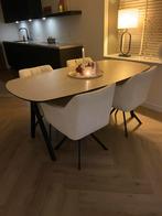 Complete eethoek taupe blad en 4 teddystoelen wit, Ophalen of Verzenden, Zo goed als nieuw, 4 tot 6 stoelen