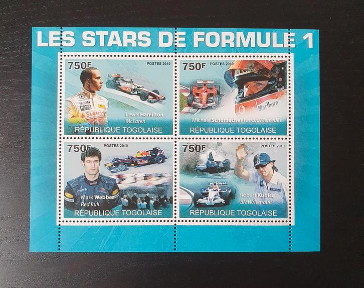 Togo 2010 Auto's Formule 1 Sport Michel 3654-3657 postfris, Postzegels en Munten, Postzegels | Thematische zegels, Postfris, Sport