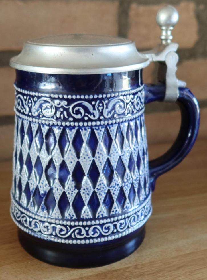 Originele Duitse bierpul met tinnen deksel van Marzi & Remy, Antiek en Kunst, Antiek | Keramiek en Aardewerk, Ophalen of Verzenden