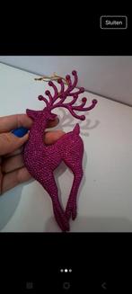 Kerst hangers hertjes glitter roze 8 stuks, Ophalen of Verzenden, Nieuw
