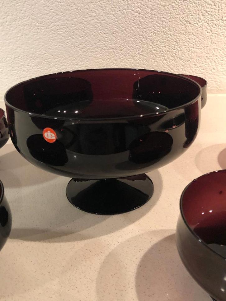 Vintage Ingrid Glass paarse dessertschalen – set van 7, Antiek en Kunst, Antiek | Glas en Kristal, Ophalen of Verzenden