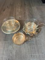 Vintage zilverkleur brocante glazen theeservies theeglazen, Ophalen of Verzenden