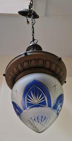 Antieke hanglamp geslepen glas blauw, Antiek en Kunst, Antiek | Lampen, Ophalen of Verzenden