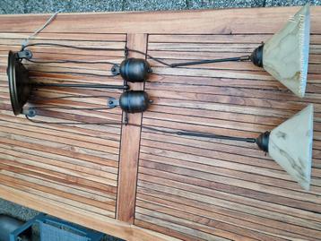 Vintage katrol plafond hang lamp met gemarmerd glas beschikbaar voor biedingen