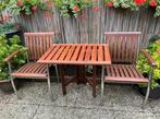 Hardhouten tuinset / balkonset - 2 stoelen + tafel, Gebruikt, Hardhout, Stoel, Tuinset