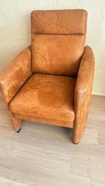 Mooie camel cognac fauteuil van microleer stof, Ophalen, Gebruikt, 75 tot 100 cm, 75 tot 100 cm