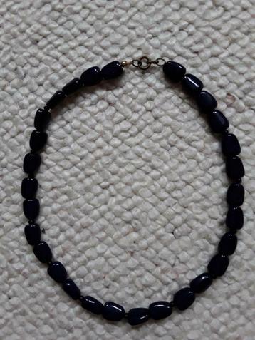 Vintage / retro - halsketting kort - blauw kralenketting - beschikbaar voor biedingen