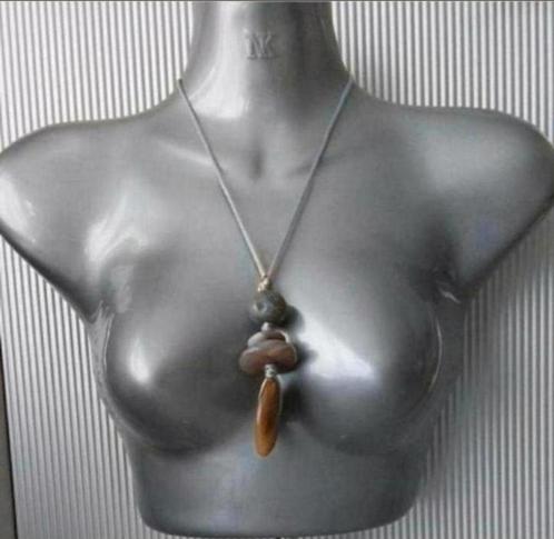 Manouk - koordketting met edelsteen, Sieraden, Tassen en Uiterlijk, Kettingen, Nieuw, Steen of Mineraal, Grijs, Met edelsteen
