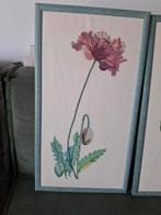 Geborduurde schilderijen met afbeelding van klaproos, Huis en Inrichting, Ophalen of Verzenden, Zo goed als nieuw, Schilderij