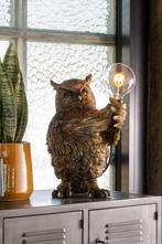Tafellamp Uil in goud en brons, 37,5 cm hoog., Huis en Inrichting, Lampen | Tafellampen, Ophalen of Verzenden, Nieuw, Overige materialen