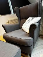Mooie grijze fauteuil met poef, Huis en Inrichting, Fauteuils, Ophalen, Gebruikt, 75 tot 100 cm, Stof