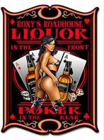 Roxy's Roadhouse Liquor & Poker. Metalen wandbord 35 x 45 cm, Nieuw, Reclamebord, Ophalen of Verzenden