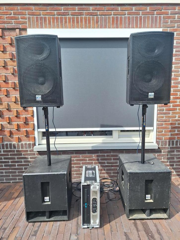 Geluidsset, speakers + versterker, Audio, Tv en Foto, Luidsprekers, Gebruikt, Front, Rear of Stereo speakers, 120 watt of meer