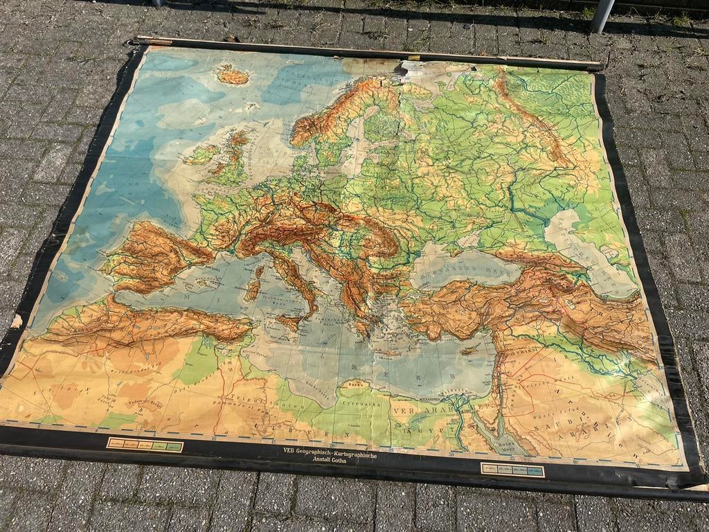 vintage schoolplaat - landkaart Europa 183 x 210, Ophalen, Aardrijkskunde