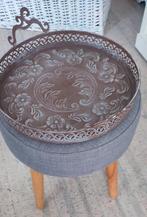 Taupe Krukje / bijzettafeltje met dienblad, Ophalen of Verzenden, Zo goed als nieuw, Rond, Minder dan 55 cm