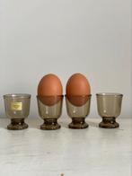 Vintage rookglas eierdopjes - set van vier, Glas, Overige typen, Overige stijlen, Ophalen of Verzenden