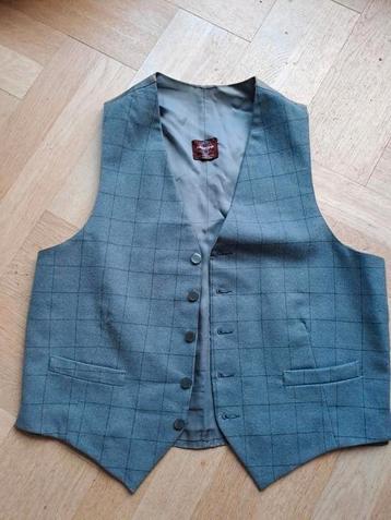 Vintage gilet, herenvestje, grijs met klein blokje ong mt 54 beschikbaar voor biedingen