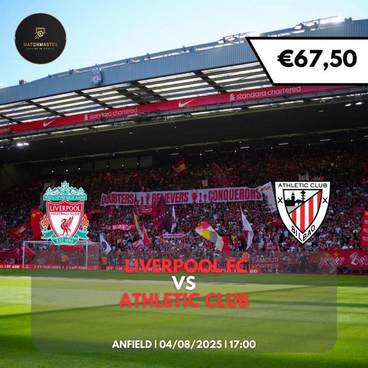 Tickets Liverpool - Athletic Club, Tickets en Kaartjes, Sport | Voetbal, Augustus, Losse kaart, Buitenland