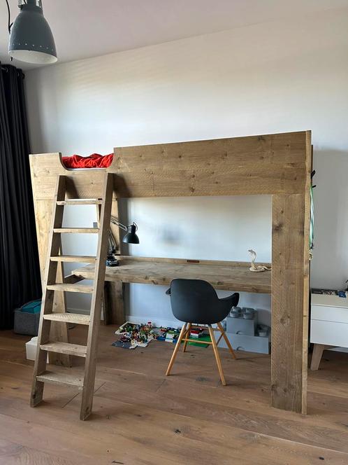 Steigerhouten hoogslaper zgan, Huis en Inrichting, Slaapkamer | Stapelbedden en Hoogslapers, Zo goed als nieuw, Hoogslaper, 90 cm
