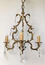 Bronzen kroonluchter met kristalglas uit Frankrijk, Ophalen of Verzenden, Zo goed als nieuw, Glas