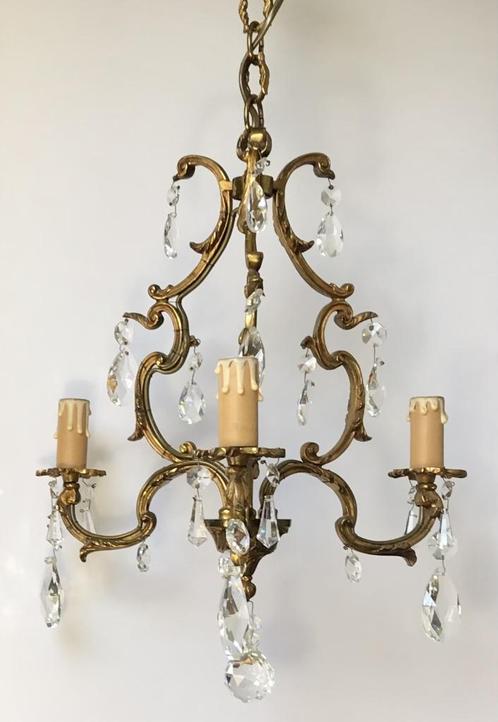 Bronzen kroonluchter met kristalglas uit Frankrijk, Huis en Inrichting, Lampen | Kroonluchters, Zo goed als nieuw, Glas, Metaal