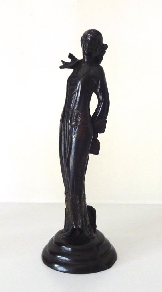 Bronzen beeldje staande vrouw met tas Art Deco 0532-b, Antiek en Kunst, Antiek | Koper en Brons, Brons, Ophalen of Verzenden