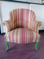Vintage fauteuil crapaud roze groen gestreept, Huis en Inrichting, Ophalen